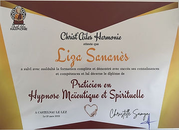 Diplôme d'Hypnose de Liza